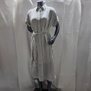 Club Monaco White and Gray Striped Midi Dress Shirt Dress‎ With Liner Hi-low Hem